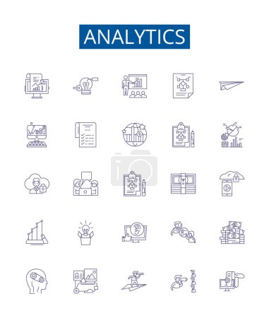 Illustration for Analytics line icons signs set. Design collection of Analytics, Tracking, Data, Measurement, Insight, Metrics, Monitoring, Reporting outline vector concept illustrations - Royalty Free Image