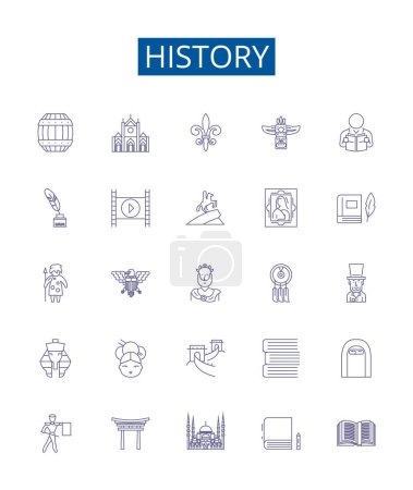 Illustration for History line icons signs set. Design collection of Past, Era, Age, Chronicle, Annals, Antiquity, Time, Memory outline vector concept illustrations - Royalty Free Image