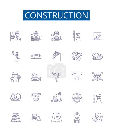 Construction line icons signs set. Design collection of Build, Construct, Constructing, Erect, Fabricate, Framework, Architecture, Structure outline vector concept illustrations