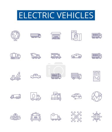 Illustration for Electric vehicles line icons signs set. Design collection of Electric, Vehicles, EVs, Battery, Hybrid, Plug in, Power, Charging outline vector concept illustrations - Royalty Free Image