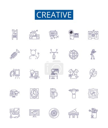 Illustration for Creative line icons signs set. Design collection of Innovative, Imaginative, Original, Artistic, Visionary, Resourceful, Intuitive, Conceptual outline vector concept illustrations - Royalty Free Image