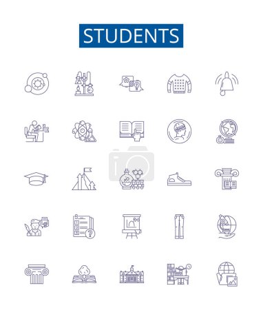 Illustration for Students line icons signs set. Design collection of Students, Learners, Pupils, Educators, Scholars, Academician, Campus, Classroom outline vector concept illustrations - Royalty Free Image