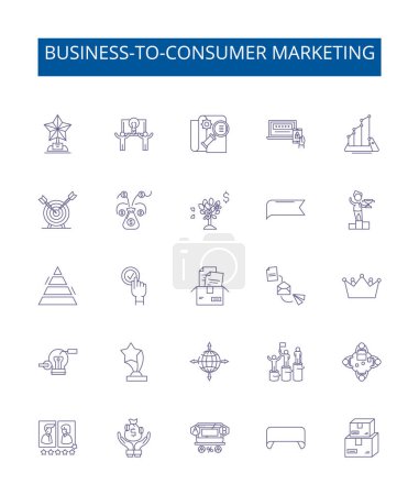Illustration for Business-to-consumer marketing line icons signs set. Design collection of BC, Ecommerce, Retail, Selling, Promotion, Advertising, Branding, Targeting outline vector concept illustrations - Royalty Free Image