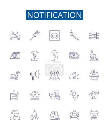 Illustration for Notification line icons signs set. Design collection of Alert, Reminder, Signal, Warning, Notice, Broadcast, Promotion, Report outline vector concept illustrations - Royalty Free Image