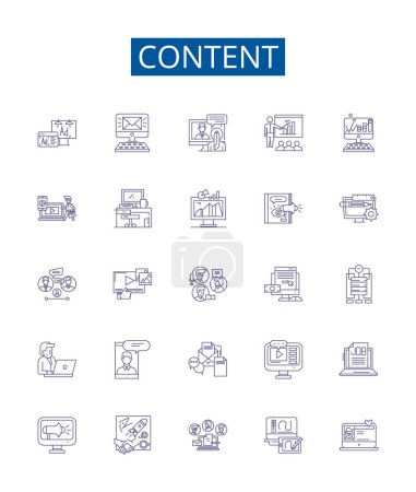Illustration for Content line icons signs set. Design collection of Content, Writing, Text, Articles, Stories, Narratives, Poetry, Blogs outline vector concept illustrations - Royalty Free Image
