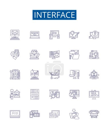 Illustration for Interface line icons signs set. Design collection of Interface, Graphical, User, GUI, Toolkit, Software, Network, Protocol outline vector concept illustrations - Royalty Free Image