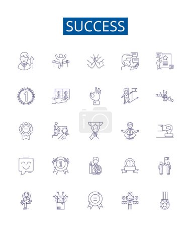 Illustration for Success line icons signs set. Design collection of Achieve, Triumph, Prosper, Accomplish, Victory, Winning, Excelling, Flourish outline vector concept illustrations - Royalty Free Image