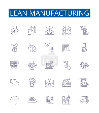 Illustration for Lean manufacturing line icons signs set. Design collection of Six Sigma, Lean, Kaizen, JIT, TPS, Kanban, 5S, Visual Management outline vector concept illustrations - Royalty Free Image