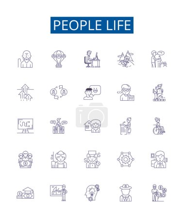 Illustration for People life line icons signs set. Design collection of Life, People, Existence, Family, Jobs, Career, Relationships, Experiences outline vector concept illustrations - Royalty Free Image