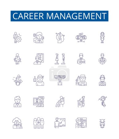 Illustration for Career management line icons signs set. Design collection of Coaching, Planning, Networking, Mentoring, Education, Research, Analysis, Goal setting outline vector concept illustrations - Royalty Free Image