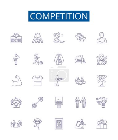 Illustration for Competition line icons signs set. Design collection of Contest, Race, Duel, Clash, Struggle, Vying, Pit, Trial outline vector concept illustrations - Royalty Free Image