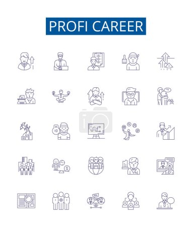 Illustration for Profi career line icons signs set. Design collection of Professional, Career, Advancement, Success, Growth, Promotion, Job, Development outline vector concept illustrations - Royalty Free Image