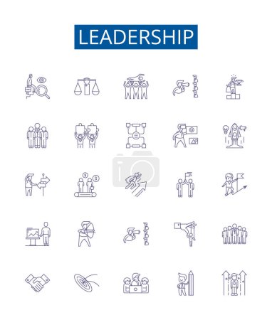 Illustration for Leadership line icons signs set. Design collection of Leadership, Managerial, Authority, Guidance, Inspiring, Visionary, Motivating, Directing outline vector concept illustrations - Royalty Free Image