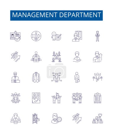 Illustration for Management department line icons signs set. Design collection of , Manage, Department, Staff, Team, Lead, Execute, Negotiate outline vector concept illustrations - Royalty Free Image