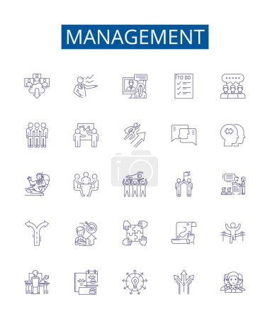 Illustration for Management line icons signs set. Design collection of Lead, Organize, Control, Plan, Direct, Strategize, Supervise, Monitor outline vector concept illustrations - Royalty Free Image