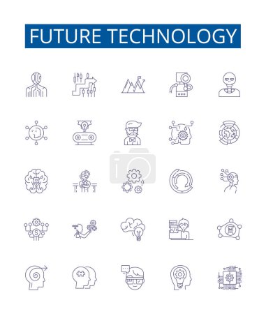 Illustration for Future technology line icons signs set. Design collection of Innovations, Automation, Robotics, Artificial Intelligence, Nanotechnology, Biotech, Quantum Computing, Big Data outline vector concept - Royalty Free Image