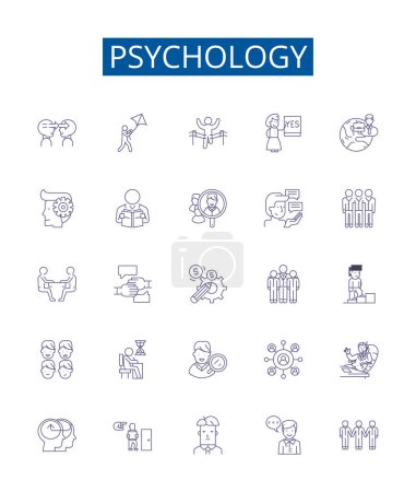 Ilustración de Línea de psicología iconos signos establecidos. Diseño de la colección de Psicología, Mente, Cerebro, Emociones, Comportamiento, Cognición, Desarrollo, Personalidad esquema vector concepto ilustraciones - Imagen libre de derechos