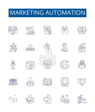 Illustration for Marketing automation line icons signs set. Design collection of Automation, Marketing, Software, Strategy, Platform, Content, Campaign, Analyze outline vector concept illustrations - Royalty Free Image