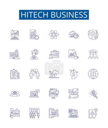 Illustration for Hitech business line icons signs set. Design collection of Hitech, Business, Innovation, Technology, Digital, Cloud, Automation, Data outline vector concept illustrations - Royalty Free Image