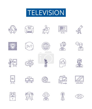 Ilustración de Línea de televisión iconos letreros establecidos. Diseño de la colección de televisión, TV, LCD, led, Monitor, Plasmas, Digital, ilustraciones de concepto de esquema de pantalla grande vector - Imagen libre de derechos