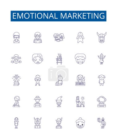 Illustration for Emotional marketing line icons signs set. Design collection of Engaging, Captivating, Intriguing, Inspirational, Endearing, Empathic, Resonant, Appealing outline vector concept illustrations - Royalty Free Image