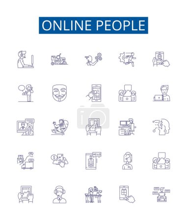 Illustration for Online people line icons signs set. Design collection of Internet, Users, Networkers, Surfers, Consumers, Viewers, buyers, Interactors outline vector concept illustrations - Royalty Free Image