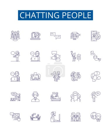Illustration for Chatting people line icons signs set. Design collection of Conversing, Chatting, Connecting, Interacting, Gossiping, Messaging, Exchanging, Communicating outline vector concept illustrations - Royalty Free Image