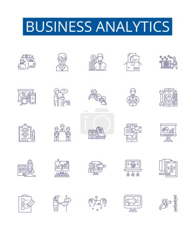 Business Analytics Linie Symbole Zeichen gesetzt. Designsammlung von Analytics, Business, Forecasting, Daten, Einsichten, Intelligenz, Modellierung, Strategieskizze Vektorkonzept Illustrationen