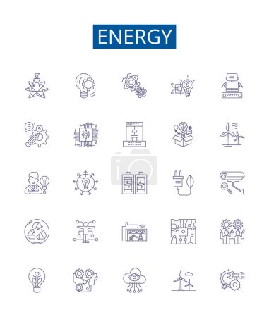 Illustration for Energy line icons signs set. Design collection of Power, vigor, vitality, drive, juice, fuel, elan, dynamism outline vector concept illustrations - Royalty Free Image