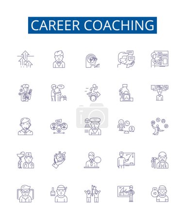 Illustration for Career coaching line icons signs set. Design collection of Career, Coaching, Mentoring, Advice, Counseling, Goals, Development, Cover Letter outline vector concept illustrations - Royalty Free Image