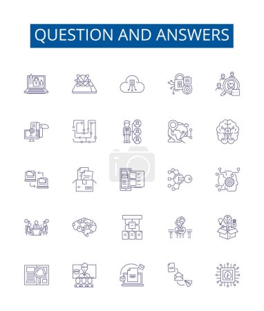 Illustration for Question and answers line icons signs set. Design collection of Questions, Answers, Quiz, Inquiry, Reply, Answerable, Answering, Query outline vector concept illustrations - Royalty Free Image
