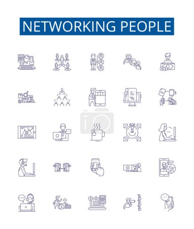 Illustration for Networking people line icons signs set. Design collection of Networking, people, connections, linkages, associates, colleagues, befriending, networking events outline vector concept illustrations - Royalty Free Image