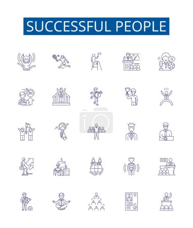 Illustration for Successful people line icons signs set. Design collection of achievers, winners, magnates, go getters, titans, prosperous, successful, affluent outline vector concept illustrations - Royalty Free Image