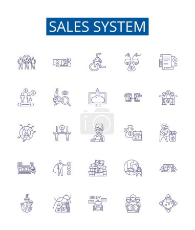 Illustration for Sales system line icons signs set. Design collection of Sale, System, Automation, Management, Tracking, Forecasting, Analysis, Reporting outline vector concept illustrations - Royalty Free Image