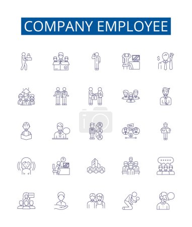 Company employee line icons signs set. Design collection of Staff, Co worker, Personnel, Colleague, Associate, Employer, Hire, Supervisor outline vector concept illustrations