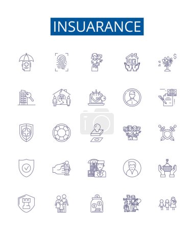 Insuarance line icons signs set. Design collection of Insurance, Coverage, Policies, Risk, Protection, Premium, Benefits, Claims outline vector concept illustrations
