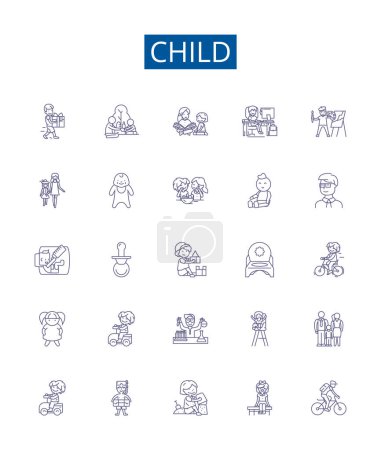 Illustration for Child line icons signs set. Design collection of Infant, Kid, Toddler, Baby, Youth, Minor, Preschooler, Adolescent outline vector concept illustrations - Royalty Free Image