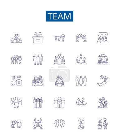 Illustration for Team line icons signs set. Design collection of Squad, Crew, Group, Unit, Alliance, Faction, Club, Fraternity outline vector concept illustrations - Royalty Free Image