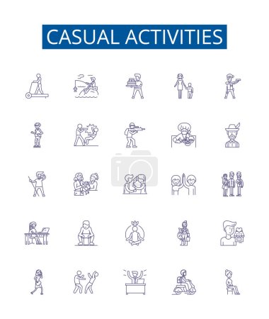 Illustration for Casual activities line icons signs set. Design collection of Sports, Movies, Eating, Shopping, Games, Socializing, Hiking, Jogging outline vector concept illustrations - Royalty Free Image