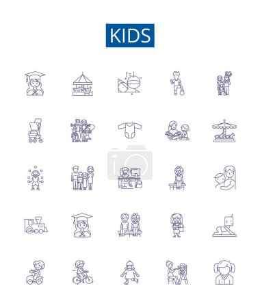 Illustration for Kids line icons signs set. Design collection of Children, Toddlers, Babies, Youth, Teenagers, Infants, Nursery, Playful outline vector concept illustrations - Royalty Free Image