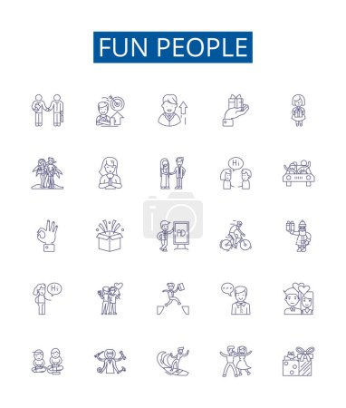 Illustration for Fun people line icons signs set. Design collection of Mirthful, Amusing, Cheerful, Joyful, Vivacious, Blithe, Lighthearted, Comical outline vector concept illustrations - Royalty Free Image
