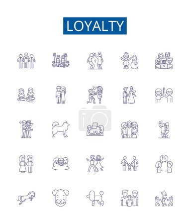 Illustration for Loyalty line icons signs set. Design collection of Faithful, True, Constant, Reliable, Devoted, Steadfast, Constant, Faithfulness outline vector concept illustrations - Royalty Free Image