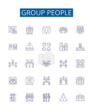 Illustration for Group people line icons signs set. Design collection of Collective, Congregation, Assembly, Coadjutants, Aggregation, Horde, Swarm, Consortium outline vector concept illustrations - Royalty Free Image