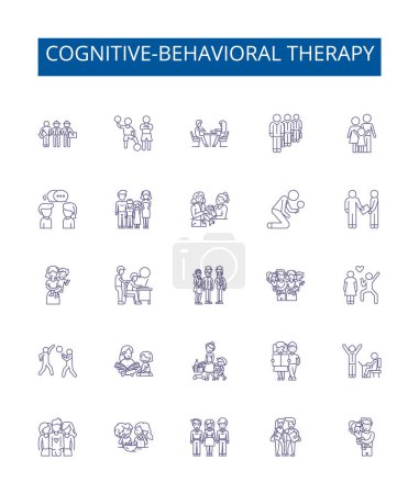 Illustration for Cognitive-behavioral therapy line icons signs set. Design collection of Cognitive Behavioral, Therapy, CBT, Thinking, Thoughts, Feelings, Behaviors, Cognitive outline vector concept illustrations - Royalty Free Image