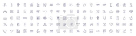 Illustration for Conditioning and heating line icons signs set. Design collection of Conditioning, Heating, Air, Cooling, Ventilation, Fan, Furnace, Heat outline vector concept illustrations - Royalty Free Image