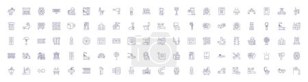 Illustration for Heating, plumbing, ventilation line icons signs set. Design collection of heating, plumbing, ventilation, HVAC, system, installation, maintenance, repair outline vector concept illustrations - Royalty Free Image