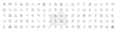Illustration for Home renovation line icons signs set. Design collection of Renovate, Remodel, Redecorate, Repair, Update, Decorate, Paint, Install outline vector concept illustrations - Royalty Free Image