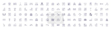 Illustration for Home design line icons signs set. Design collection of Interiors, Decor, Architecture, Furniture, Style, Color, Planning, Spaces outline vector concept illustrations - Royalty Free Image