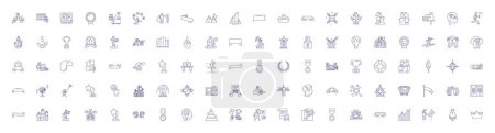 Illustration for Entrepreneurship and innovation line icons signs set. Design collection of Entrepreneurship, Innovation, Business, Start up, Creativity, Risk taking, Ideation, Opportunity outline vector concept - Royalty Free Image