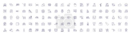 Illustration for Ecommerce line icons signs set. Design collection of shopping, buying, selling, trading, commerce, digital, goods, retail outline vector concept illustrations - Royalty Free Image